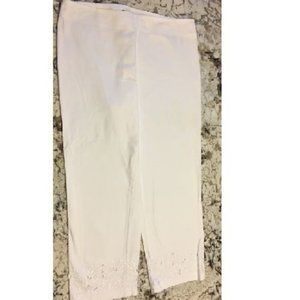 Jones New York White Women's Stretch Capris Pants Floral Cuff Cutouts Size 14